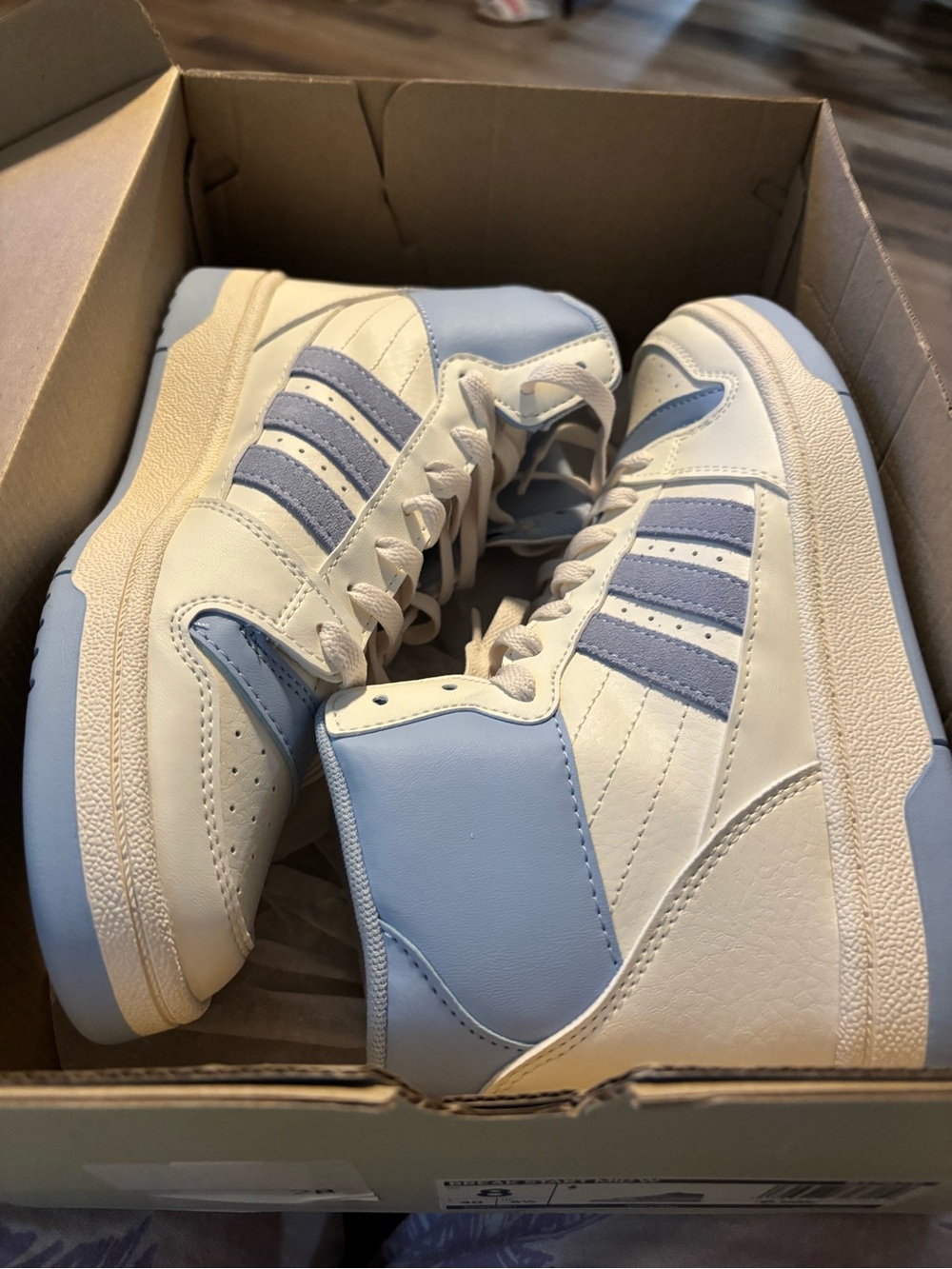 adidas High-Top Athletic Shoes in White and Light Blue